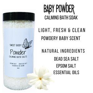 Baby Powder Calming Scented Bath Soak, Epsom Salt, Dead Sea Salt
